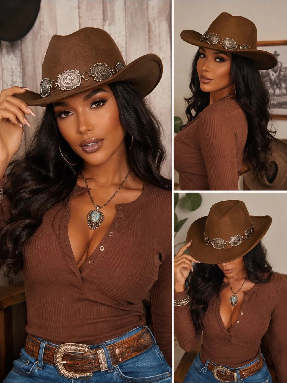 NEW Brown Western Cowboy Hat with Silver Concho Band 🤠🤎